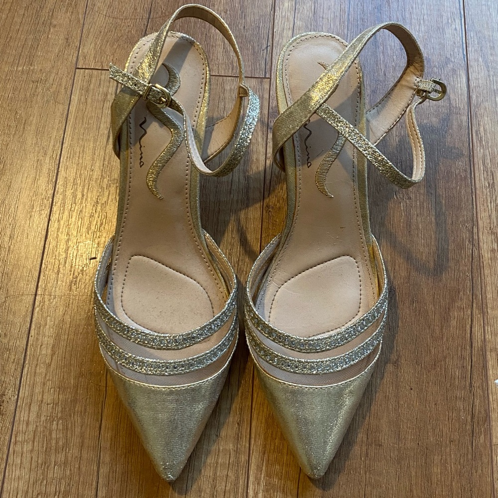 Elegant Gold Strappy Women's Kitten Heel